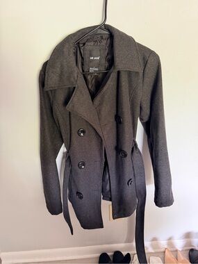 Me Jane Charcoal Gray Double-Breasted Peacoat with Belt